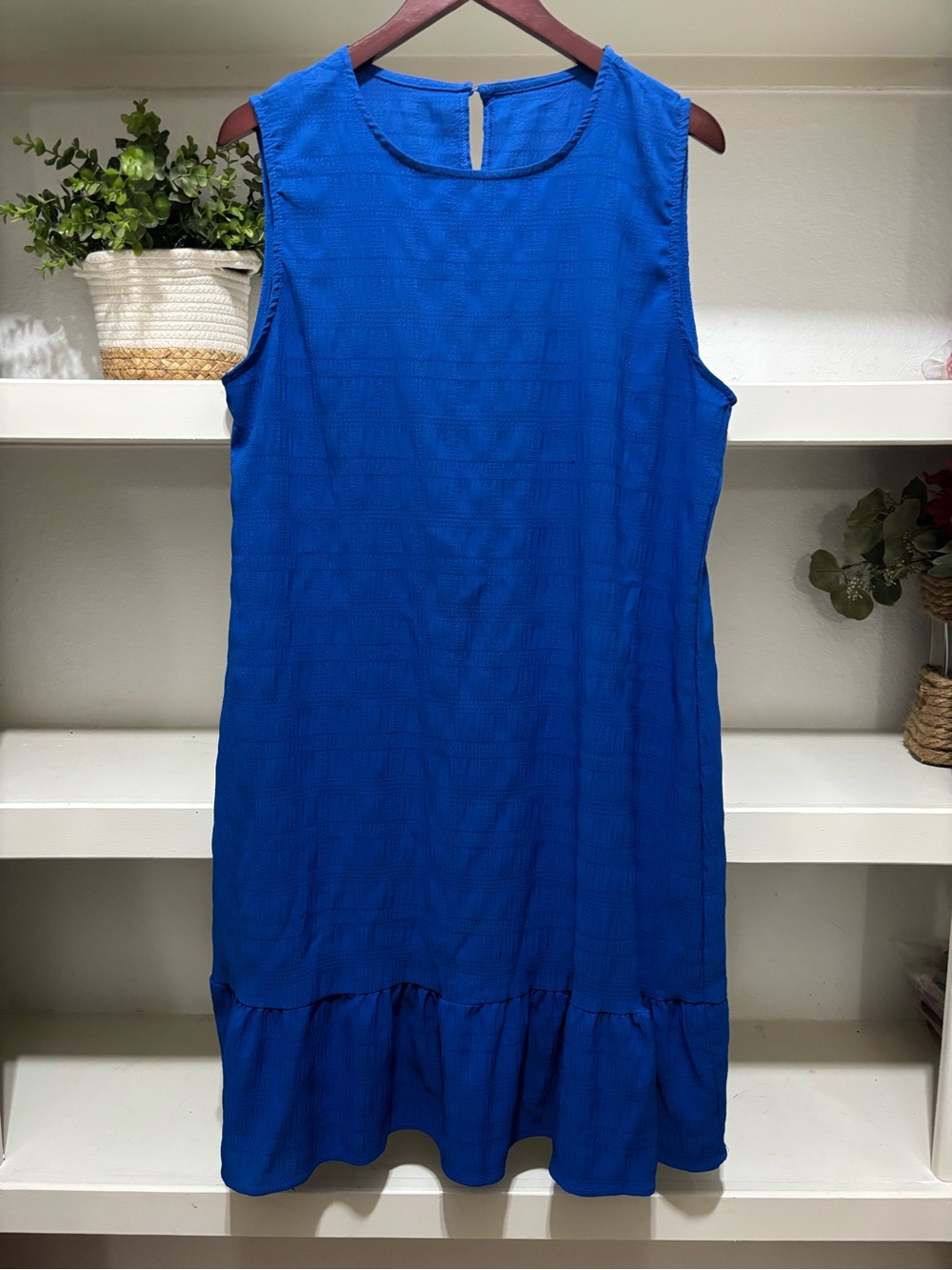 Sleeveless Blue Ruffle-Hem Dress